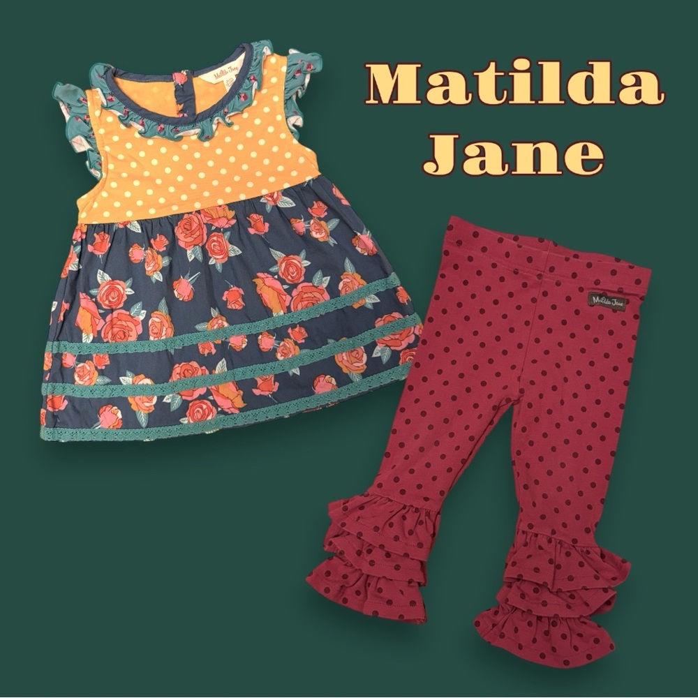 Matilda Jane Rose Floral Tunic and Polka Dot Ruffle Leggings Set